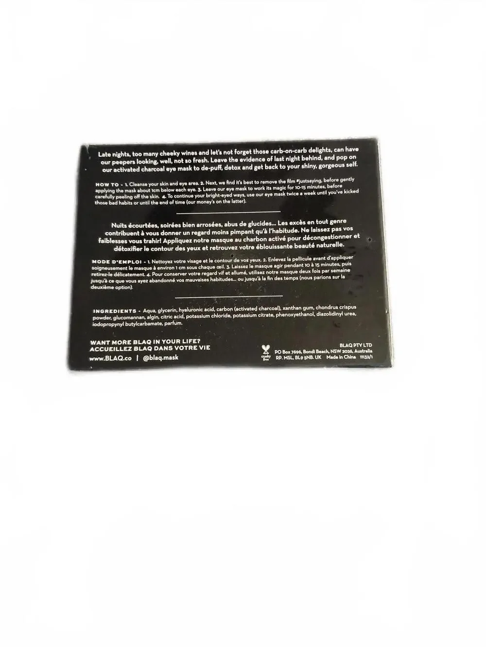 BLAQ Eye Mask Hyaluronic Acid